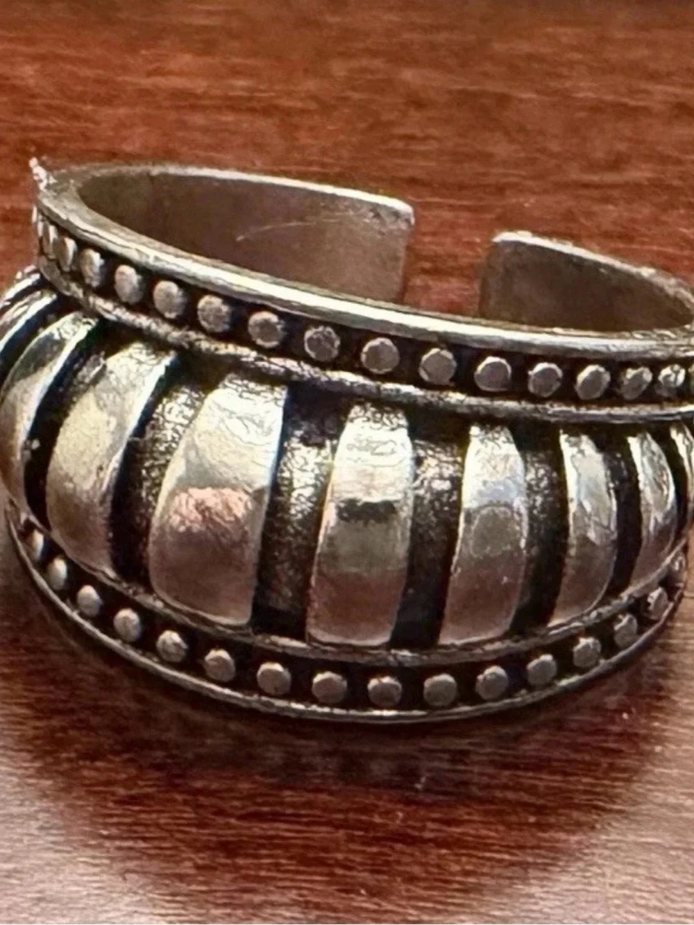 Adjustable Silver Textured Dome Ring w/ Bubble Enhancements